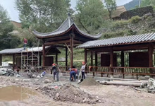 走廊式?jīng)鐾び心男邮?，連廊連接涼亭效果圖片