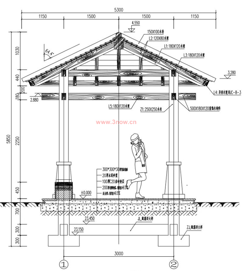 防腐木涼亭設計圖紙